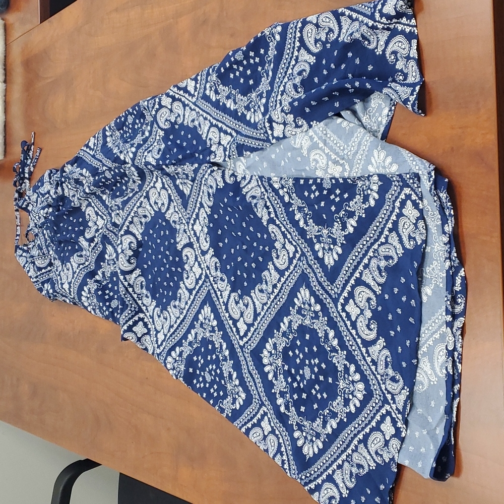 NWOT Shein Blue/white handkerchief dress with halter tie and slit 4X - Picture 10 of 12